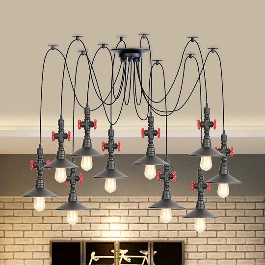 Iron Black Multi Light Chandelier Saucer With 2/3/6 Heads - Antiqued Swag Ceiling Pendant Lamp
