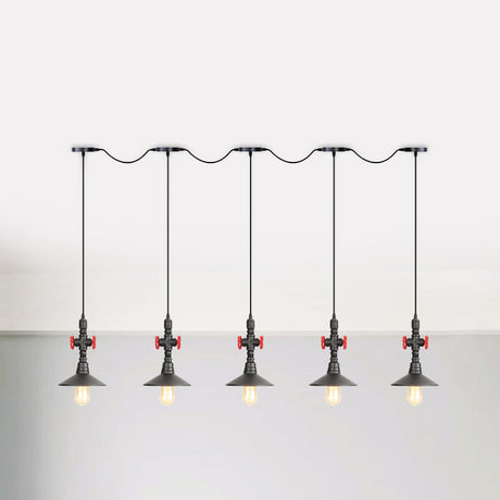 Industrial Saucer Tandem Pendant Lamp - Black (3/5/7-Bulb) For Restaurant Lighting