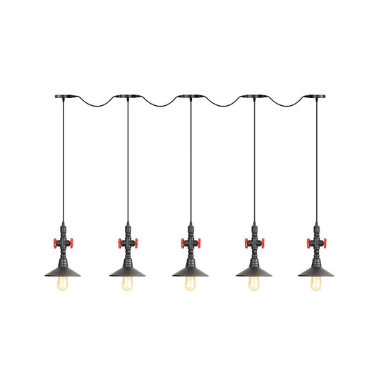Industrial Saucer Tandem Pendant Lamp - Black (3/5/7-Bulb) For Restaurant Lighting