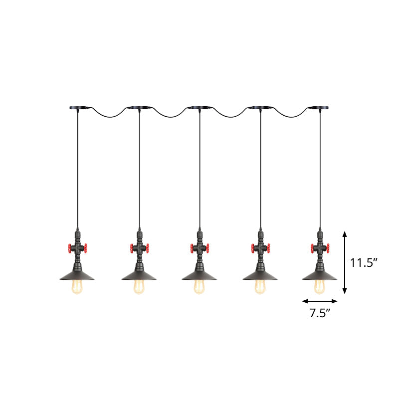 Industrial Saucer Iron Tandem Pendant Lamp In Black - 3/5/7-Bulb Restaurant Lighting Solution