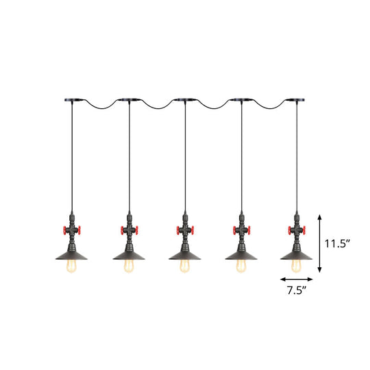 Industrial Saucer Iron Tandem Pendant Lamp In Black - 3/5/7-Bulb Restaurant Lighting Solution