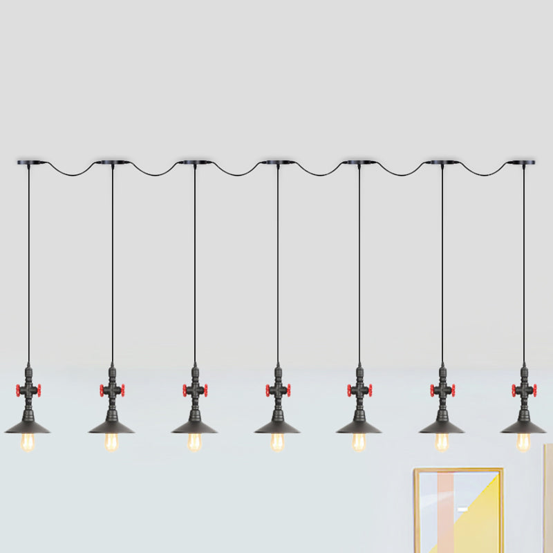 Industrial Saucer Iron Tandem Pendant Lamp In Black - 3/5/7-Bulb Restaurant Lighting Solution 7 /
