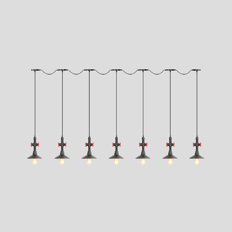 Industrial Saucer Iron Tandem Pendant Lamp In Black - 3/5/7-Bulb Restaurant Lighting Solution