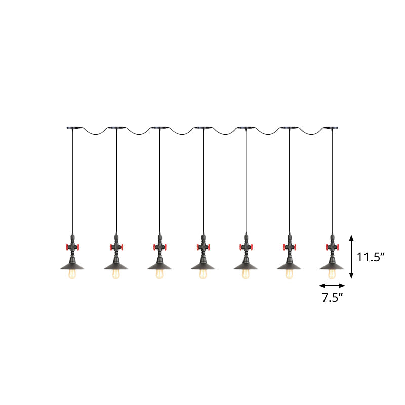 Industrial Saucer Iron Tandem Pendant Lamp In Black - 3/5/7-Bulb Restaurant Lighting Solution