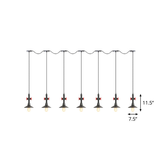 Industrial Saucer Iron Tandem Pendant Lamp In Black - 3/5/7-Bulb Restaurant Lighting Solution