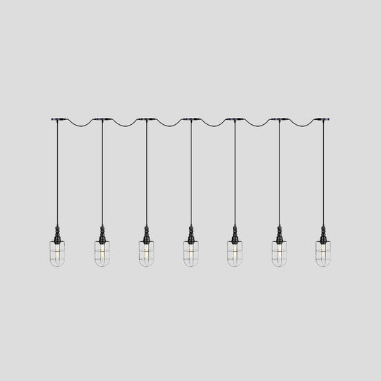 Rustic Black Wire Cage Pendant Lamp - Tandem Multi Ceiling Light Fixture With Iron Heads For