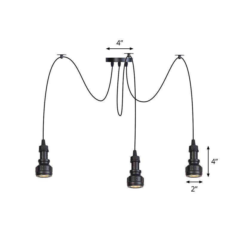 Water Pipe Multi Light Chandelier - Farmhouse-Style Black Iron Swag Led Pendant