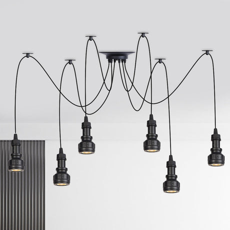 Farmhouse Black Iron Swag Chandelier - Led Water Pipe Multi-Light Suspension Pendant (2/3/6-Light) 6