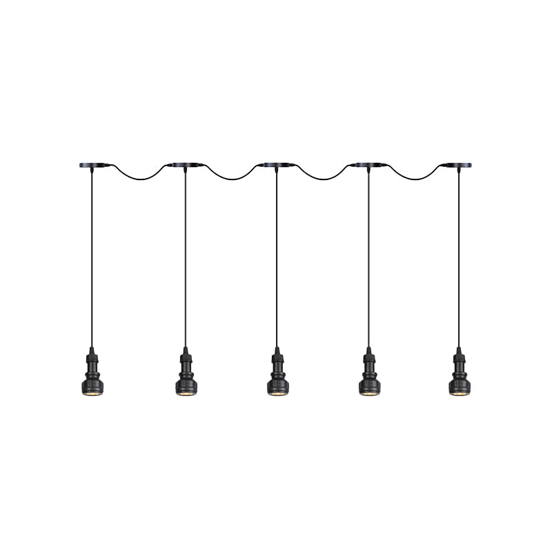 Rustic Iron Ceiling Light With Led Bulbs - Perfect For Coffee Shops Black Finish Available In 3/5/7