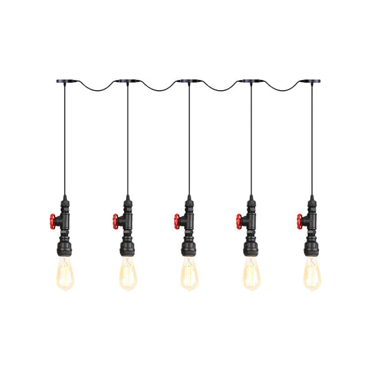 Industrial Iron Multi Pendant Light With Black Finish - 5/7 Bulbs Tandem Hanging Lamp