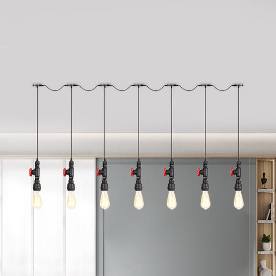 Industrial Iron Multi Pendant Light With Black Finish - 5/7 Bulbs Tandem Hanging Lamp
