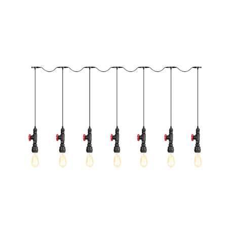 Black Iron Industrial Pendant Light With 5/7 Bulbs - Stylish Multi Bulb Tandem Hanging Lamp