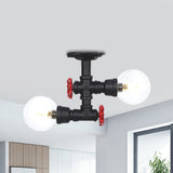 Antiqued Black Semi Mount Lighting With Clear Glass - 2-Light Sphere Flush Mounted Lamp