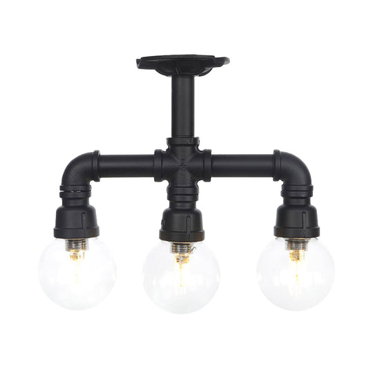 Industrial Orb Semi - Flush Clear Glass Led Lights In Black
