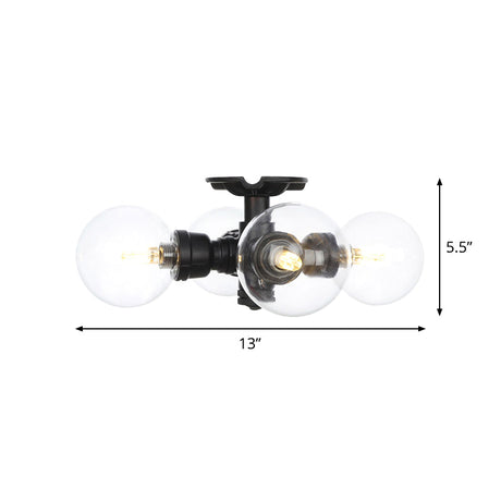 Industrial Orb Semi-Flush Clear Glass Led Lights In Black