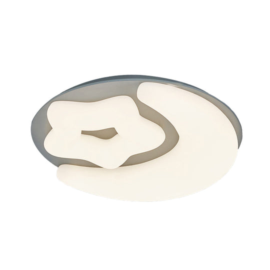 Minimalist Moon And Star Acrylic Flush Mount Led Ceiling Light In Pink/Green/Grey For Bedroom