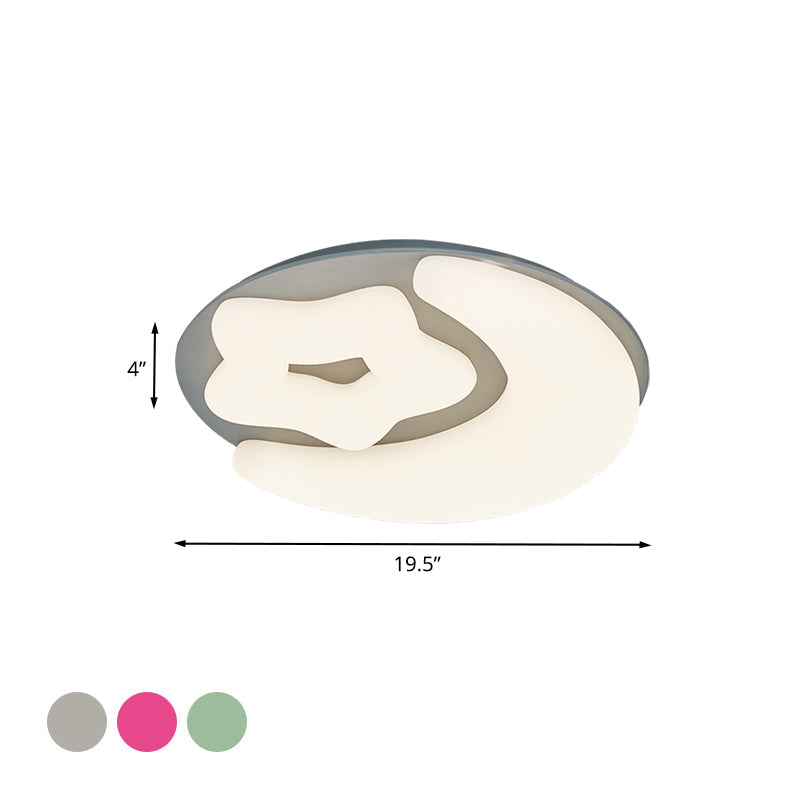 Minimalist Moon And Star Acrylic Flush Mount Led Ceiling Light In Pink/Green/Grey For Bedroom