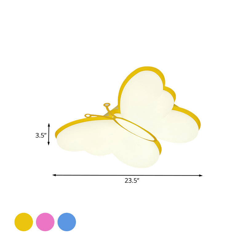 Contemporary Led Butterfly Ceiling Lamp For Bedroom - Acrylic Flush Mount In Yellow/Pink/Blue