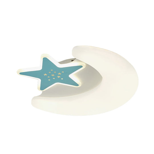 Kid’s Moon And Star Flush Mount Acrylic Led Ceiling Light Fixture: Pink/Blue Finish For Bedroom