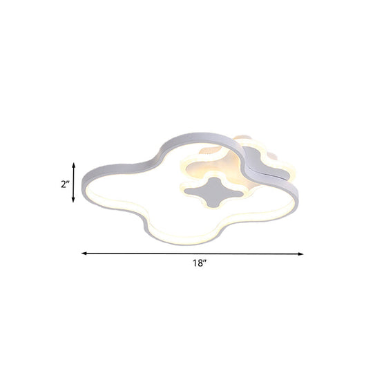 Cartoon Style Led Acrylic Clover Flush Ceiling Light With Warm/White - White Finish