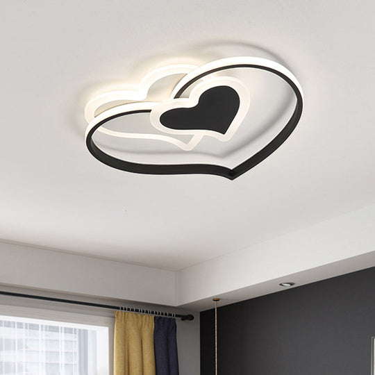 Modern Led Flush Mount Ceiling Light With Heart - Shaped Acrylic Shade - Black/White/Pink Finish
