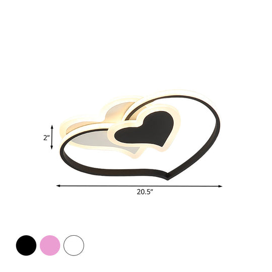 Modern Led Flush Mount Ceiling Light With Heart - Shaped Acrylic Shade - Black/White/Pink Finish