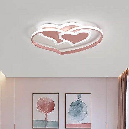 Modern Led Flush Mount Ceiling Light With Heart - Shaped Acrylic Shade - Black/White/Pink Finish