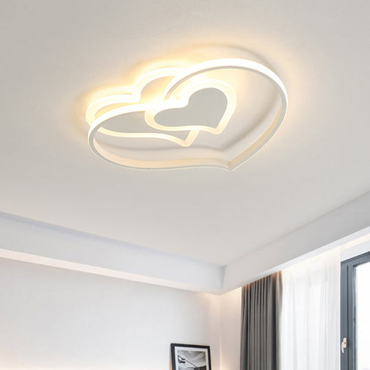 Modern Led Flush Mount Ceiling Light With Heart - Shaped Acrylic Shade - Black/White/Pink Finish