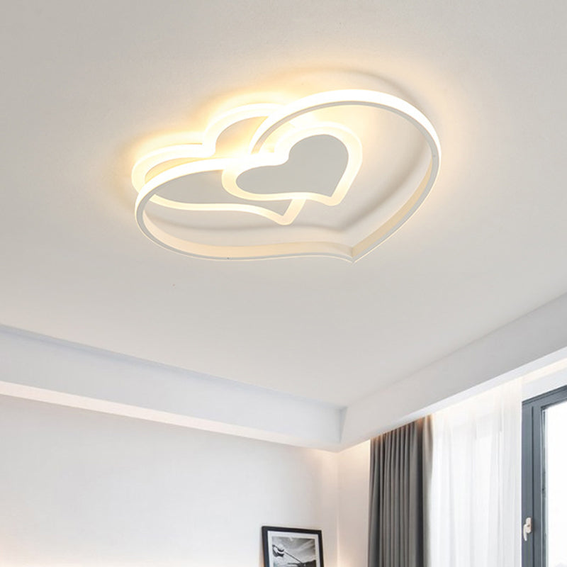 Modern Led Flush Mount Ceiling Light With Heart-Shaped Acrylic Shade - Black/White/Pink Finish For
