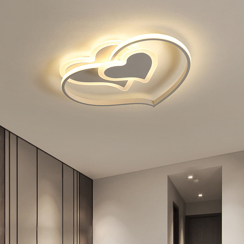 Modern Led Flush Mount Ceiling Light With Heart - Shaped Acrylic Shade - Black/White/Pink Finish