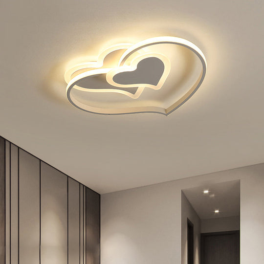 Modern Led Flush Mount Ceiling Light With Heart - Shaped Acrylic Shade - Black/White/Pink Finish