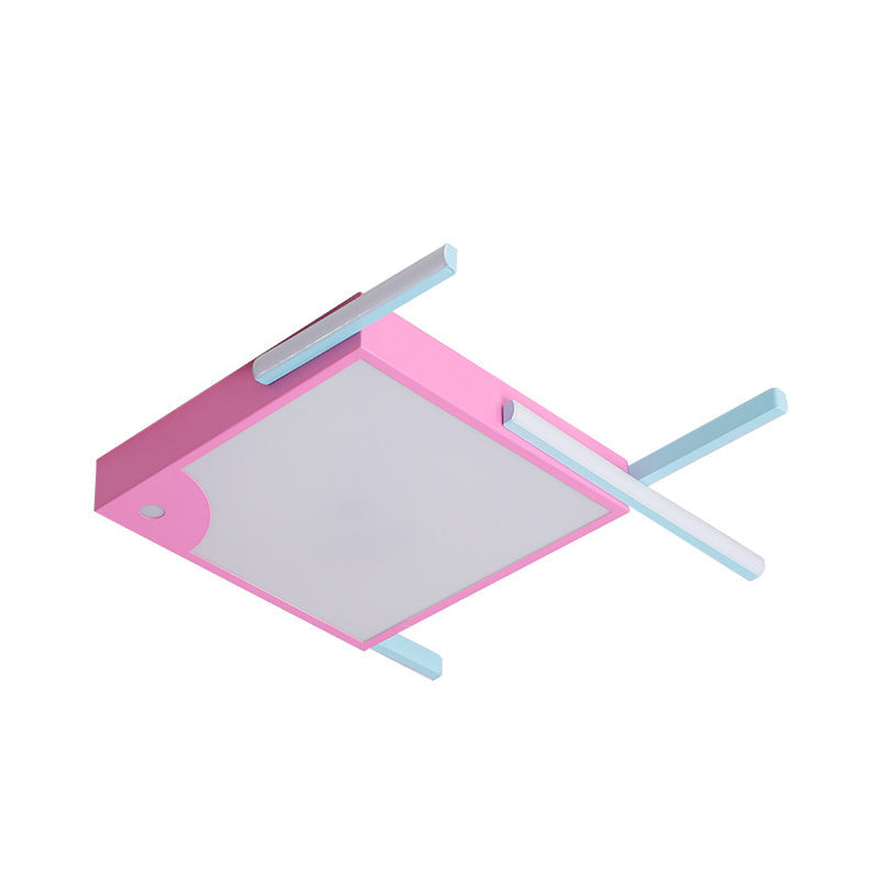 Pink Minimalist Led Ceiling Flush With Linear Design And White/Warm Light