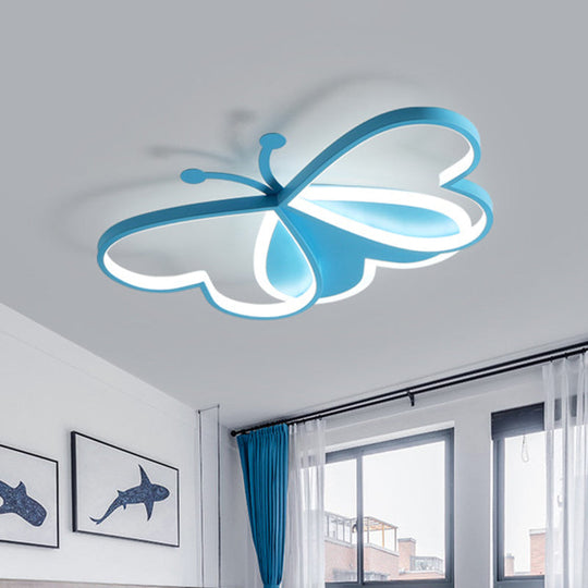 Butterfly Led Acrylic Flush Ceiling Light In Pink/Blue - Minimalistic Bedroom Flushmount Lighting