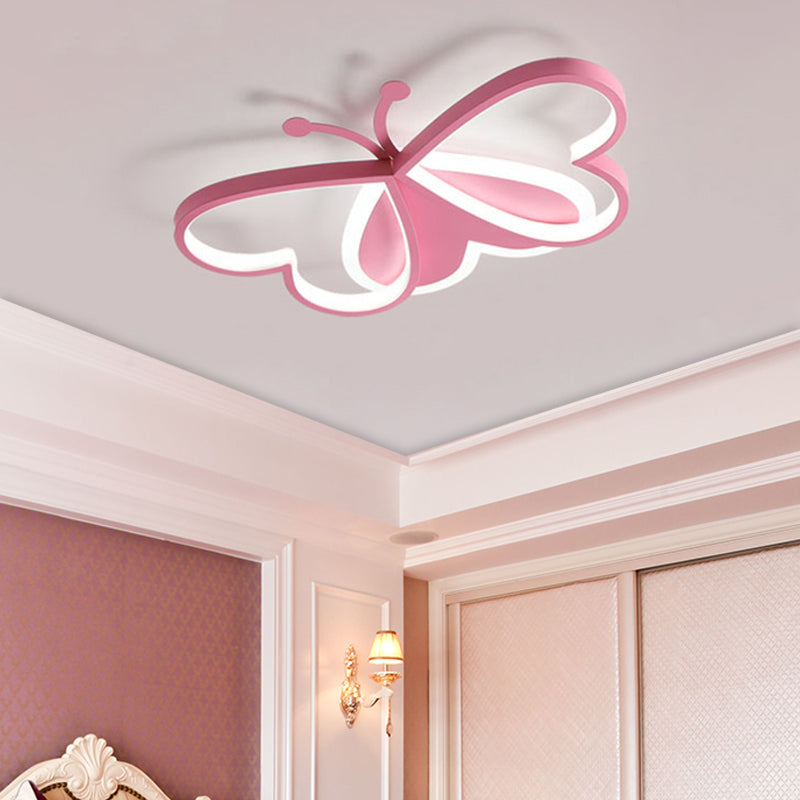 Butterfly Led Acrylic Flush Ceiling Light In Pink/Blue - Minimalistic Bedroom Flushmount Lighting