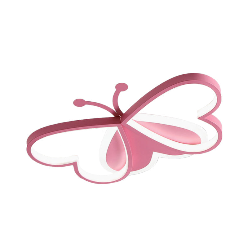 Butterfly Led Acrylic Flush Ceiling Light In Pink/Blue - Minimalistic Bedroom Flushmount Lighting