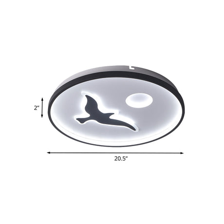 Minimalistic Bird Flush Mount Ceiling Light In Black Finish Acrylic Led With Warm/White