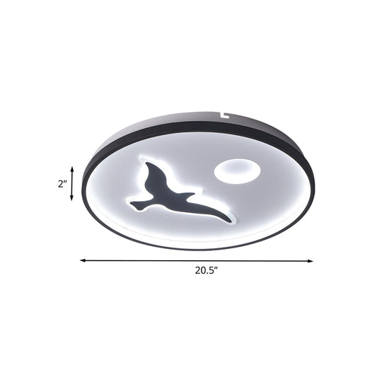 Minimalistic Bird Flush Mount Ceiling Light In Black Finish Acrylic Led With Warm/White