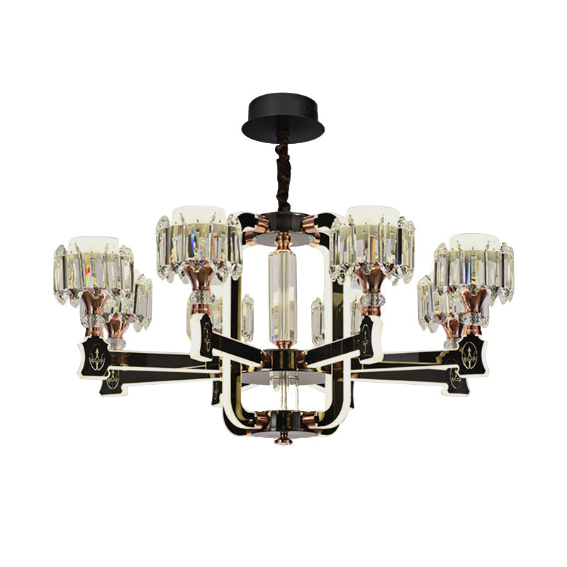 Modern Crystal Cylinder Led Chandelier With Black Finish (6/8 Bulbs) - Hanging Ceiling Lamp