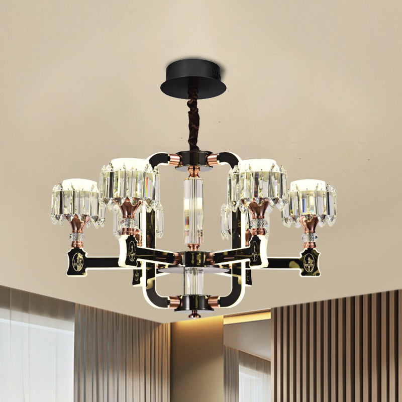 Modern Crystal Cylinder Led Chandelier With Black Finish (6/8 Bulbs) - Hanging Ceiling Lamp