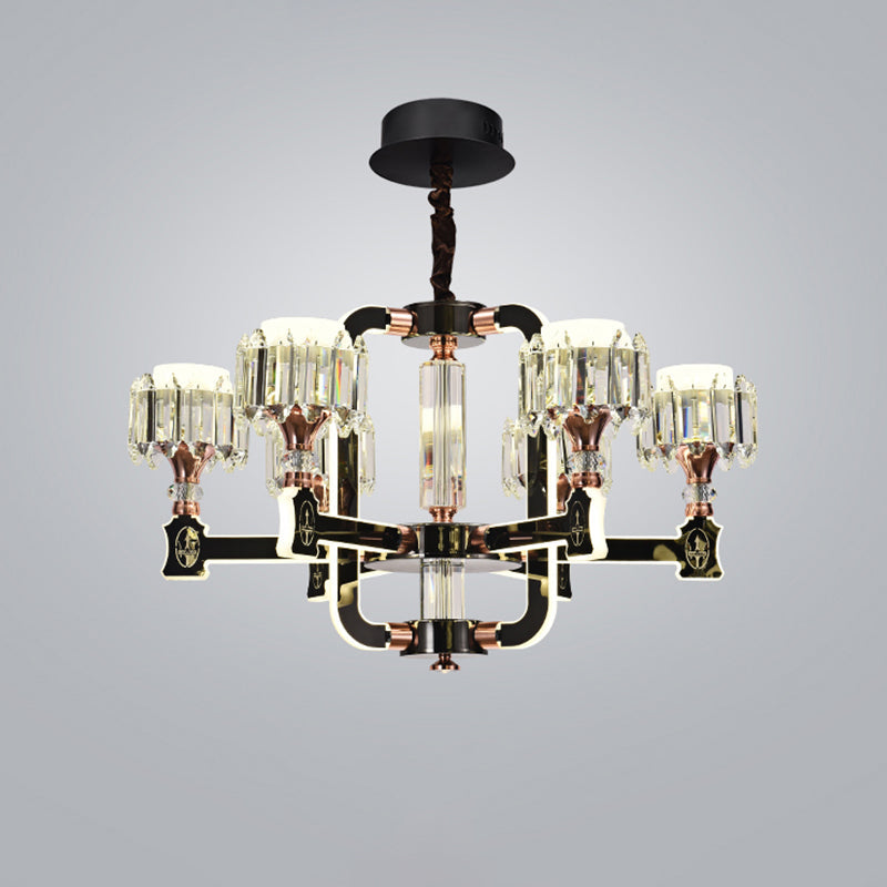 Modern Crystal Cylinder Led Chandelier With Black Finish (6/8 Bulbs) - Hanging Ceiling Lamp