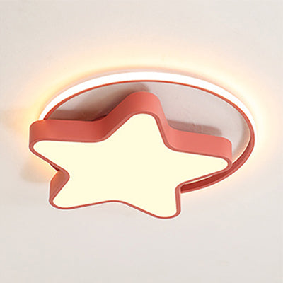 Nordic Star Led Flush Mount Ceiling Light With Acrylic Ring For Kids Room Pink / 18 Warm