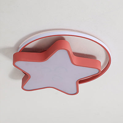 Nordic Star Led Flush Mount Ceiling Light With Acrylic Ring For Kids Room Pink / 18 White