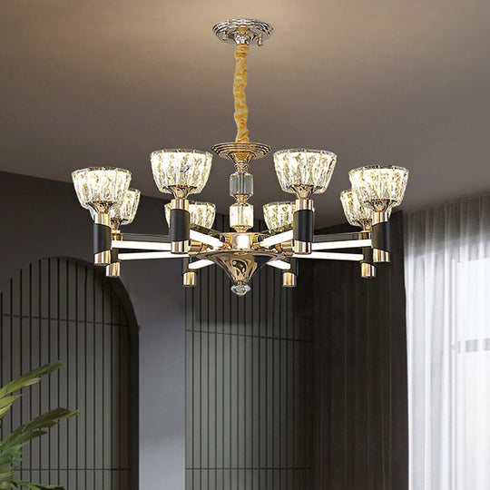 Modern Black And Gold Led Chandelier - Elegant Suspension Light With Crystal Rectangle Design (6/8
