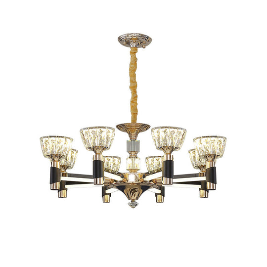 Modern Black And Gold Led Chandelier - Elegant Suspension Light With Crystal Rectangle Design (6/8