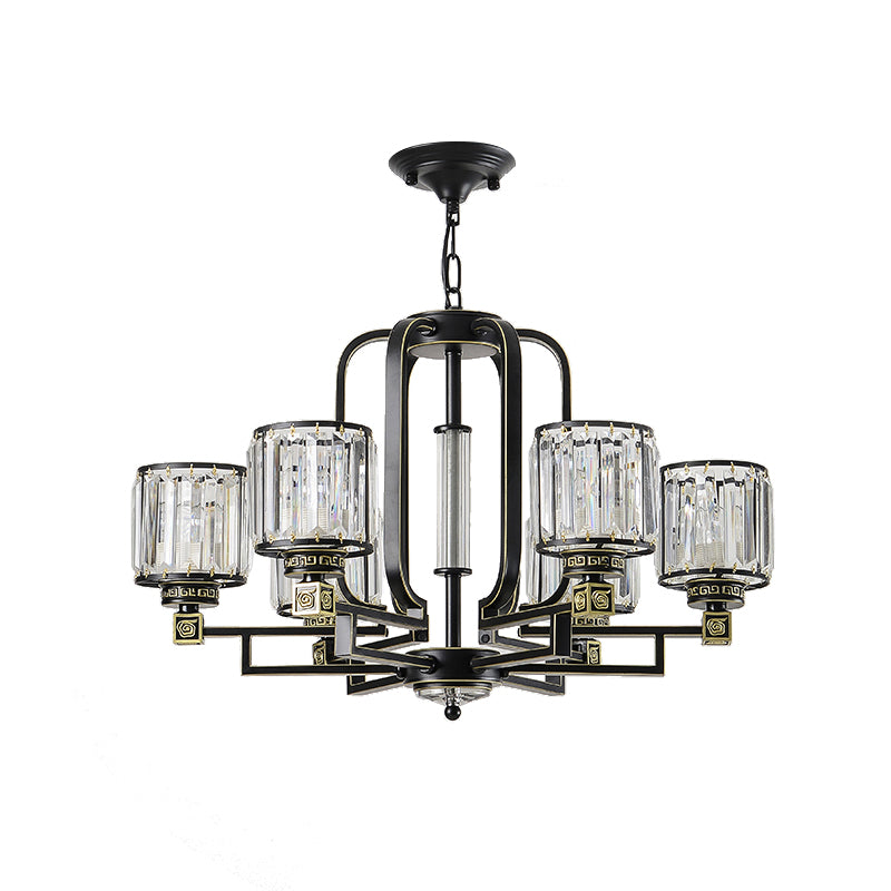 Contemporary Black Cylindrical Crystal Chandelier - 6/8-Light Ceiling Pendant Lamp For Living Room