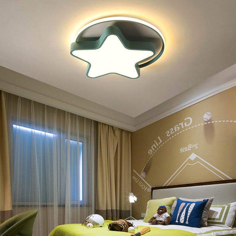 Nordic Star Led Flush Mount Ceiling Light With Acrylic Ring For Kid’s Room