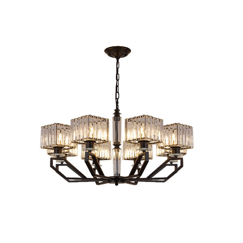 Modern Crystal Cuboid Chandelier 6 Light Ceiling Pendant Lamp in Black/Gold