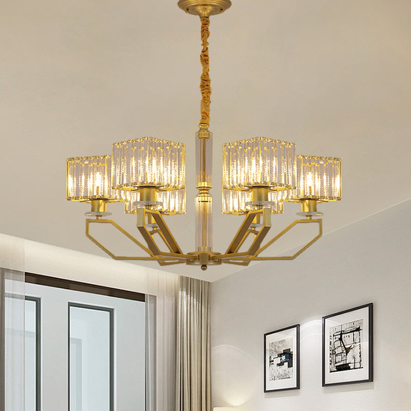 Modern Crystal Cuboid Chandelier 6 Light Ceiling Pendant Lamp in Black/Gold