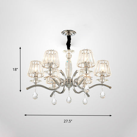 Modernist Crystal Chandelier - Silver 5/6 Bulbs Pendant Lamp