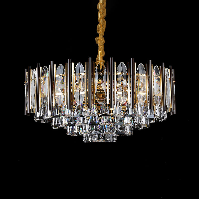 Modern Conical Crystal Pendant Chandelier - Clear 7-Light Black Living Room Hanging Lamp